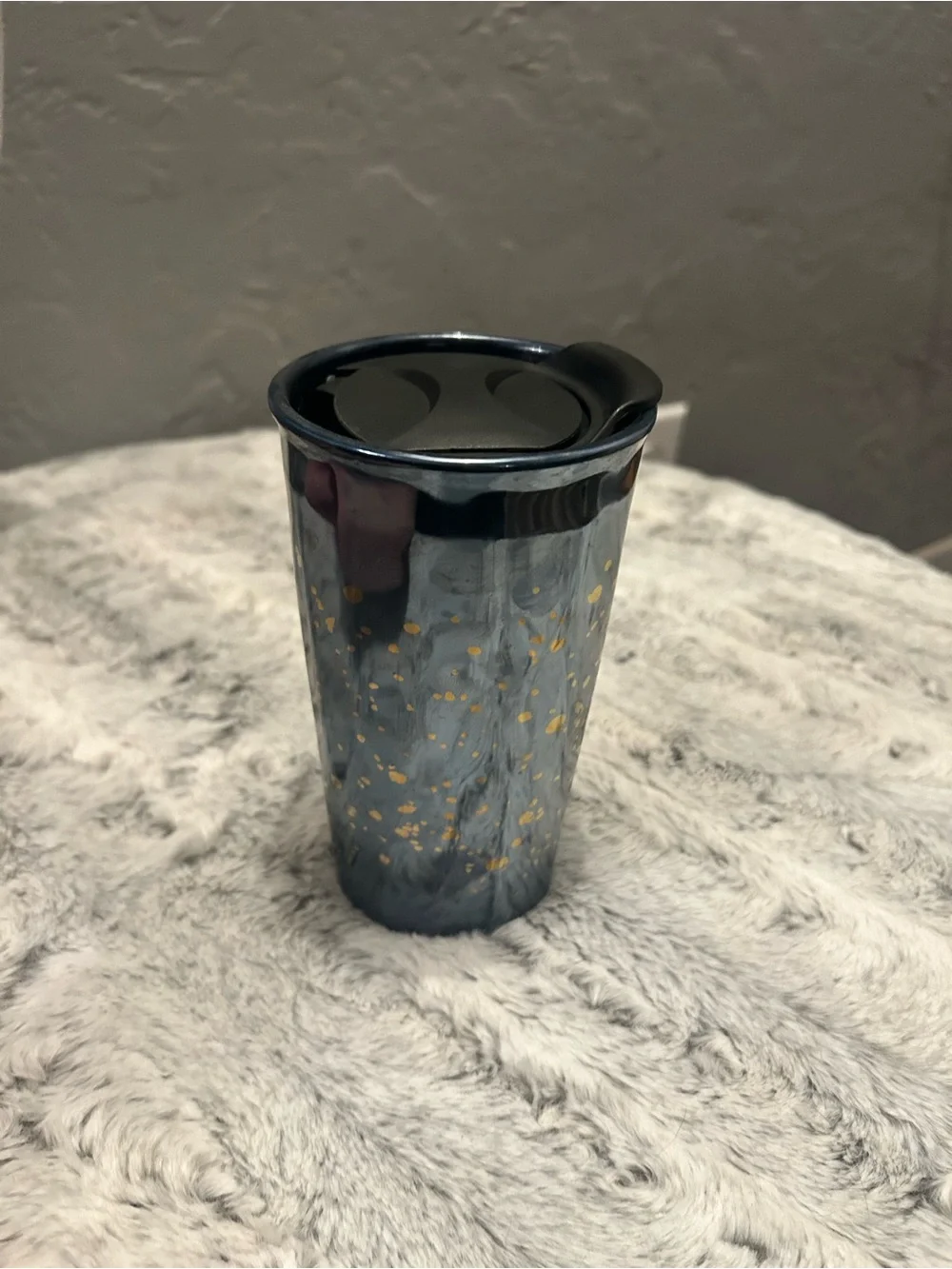 Blue Ceramic Tumbler with Gold Speckle - Travel Lid